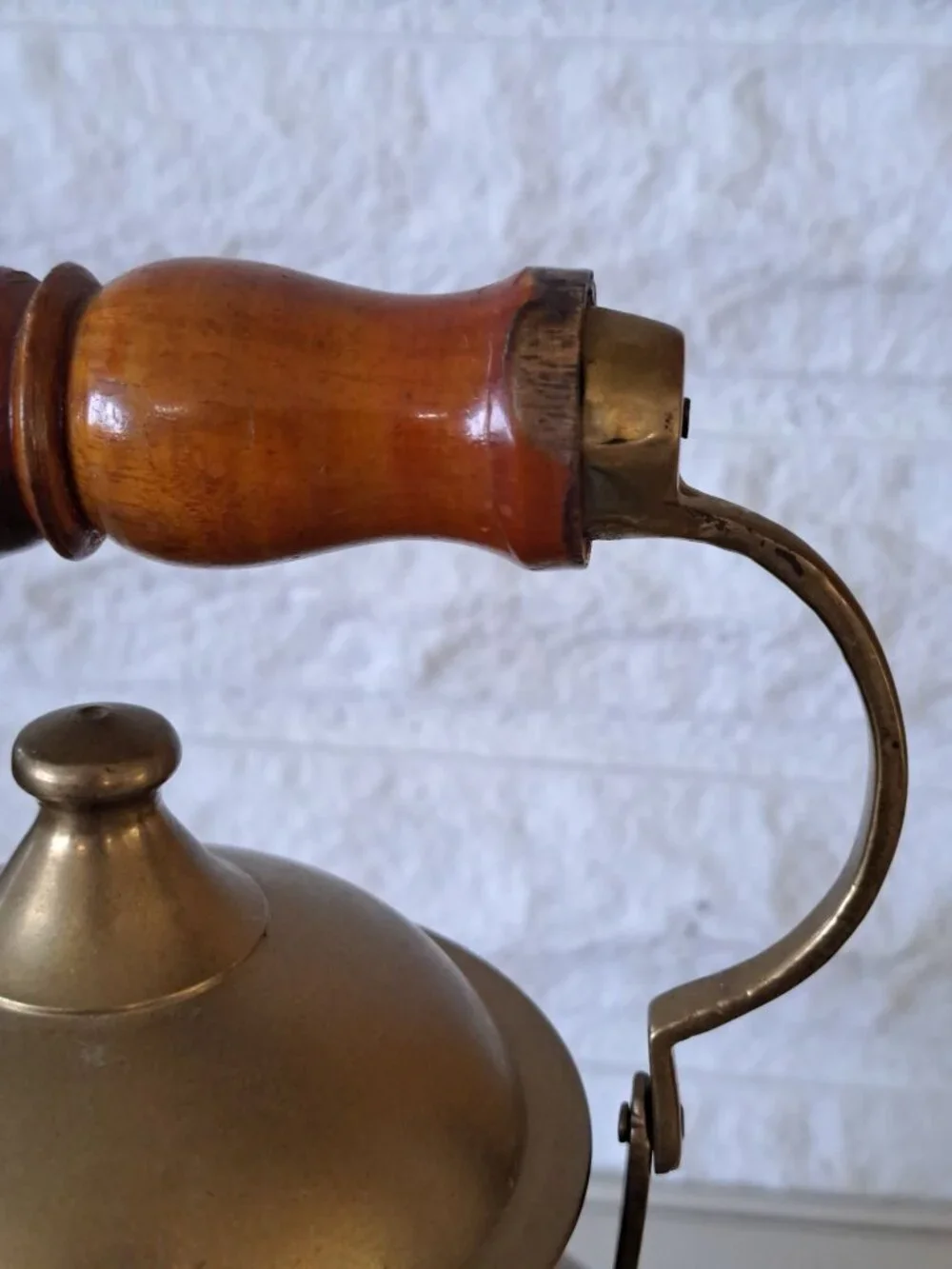 Vintage Brass Teapot With Wooden Handle And Hinged Lid  Collectible Home Decor